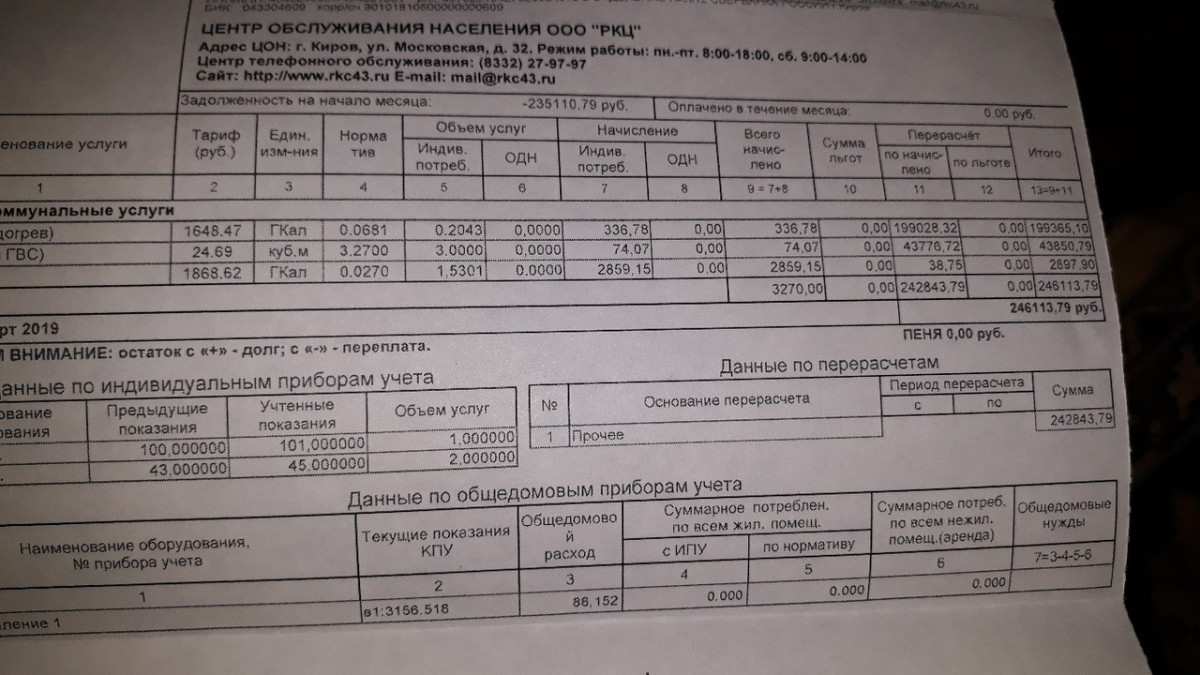 Кировчанка получила квитанцию за коммуналку в 246 тысяч рублей