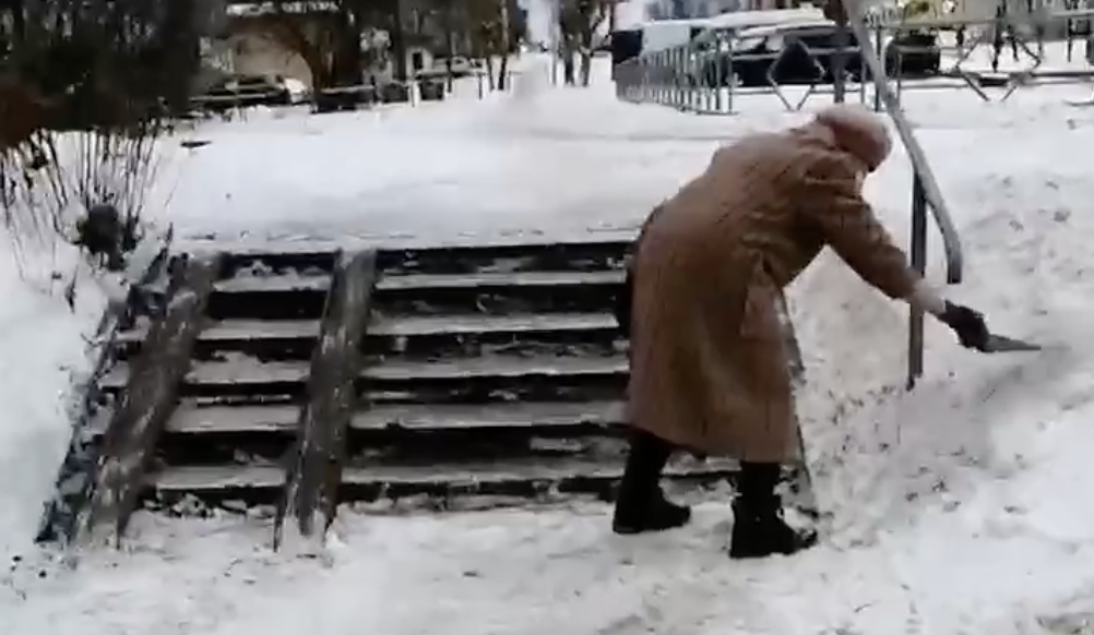 «Не дождались коммунальщиков»: на Маклина пенсионерка вышла чистить тротуар от снега