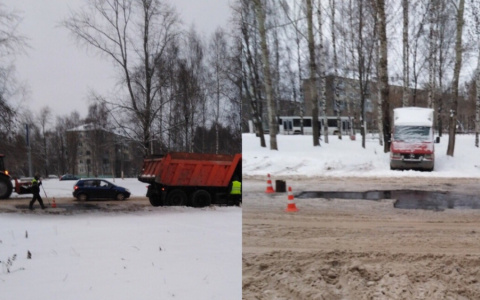 В Кирове дорожники вновь укладывают асфальт в снег