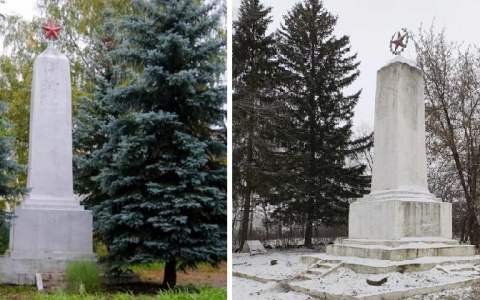Новогодний лайфхак: в Нолинске срубили голубые ели у памятника героям, чтобы украсить районы города